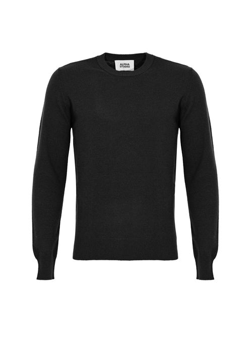 Maglia girocollo slim in lana merinos Nero Alpha studio | AU-3010C1002